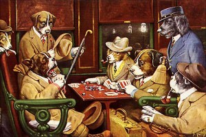 Artist: C.M. Coolidge Title of Work: Dogs Playing Poker Year Produced: 1903 Medium: Oil Painting Source of image: http://totallyhistory.com/art-history/famous-paintings/